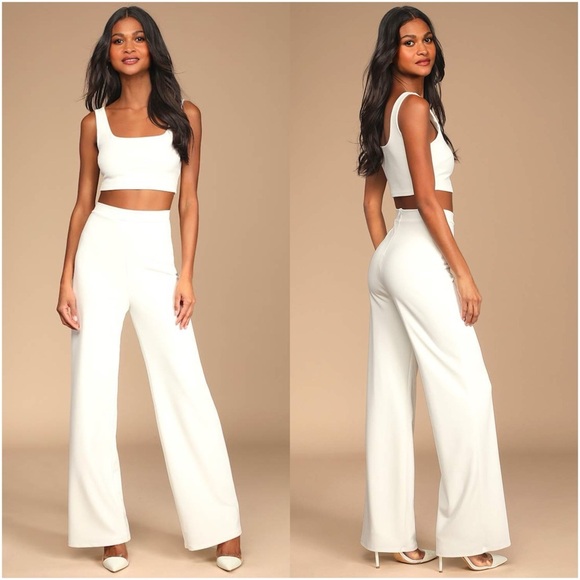 LULU’S Only Tonight Ivory Two-Piece Wide Leg Jumpsuit - Picture 1 of 6